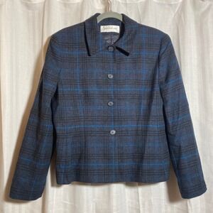 Jones New York Wool Cashmere Plaid Blazer Jacket Blue Grey Woolmark Coat M
